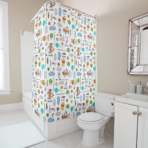 Winnie the Pooh   Friends Doodle Sketch Pattern Shower Curtain