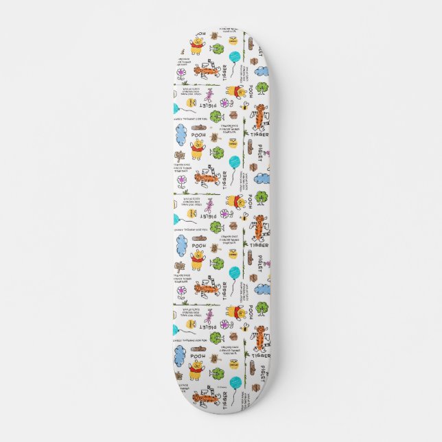Winnie the Pooh | Friends Doodle Sketch Pattern Skateboard (Front)