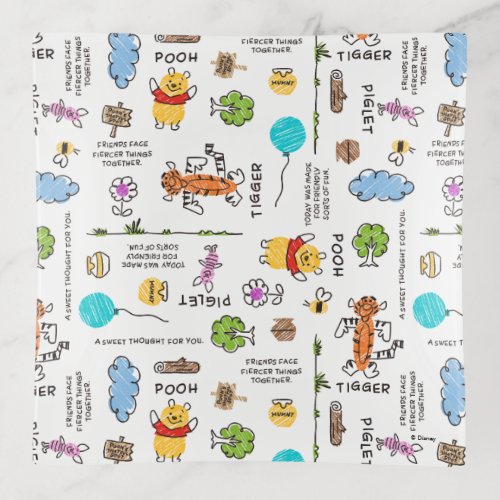 Winnie the Pooh  Friends Doodle Sketch Pattern Trinket Tray