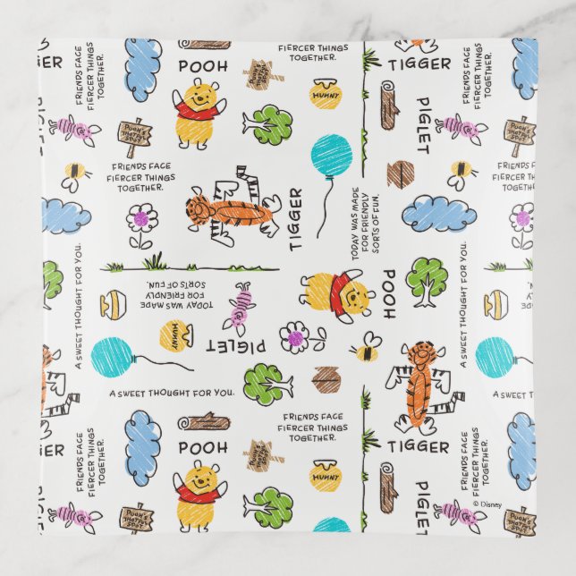 Winnie the Pooh | Friends Doodle Sketch Pattern Trinket Tray (Front)