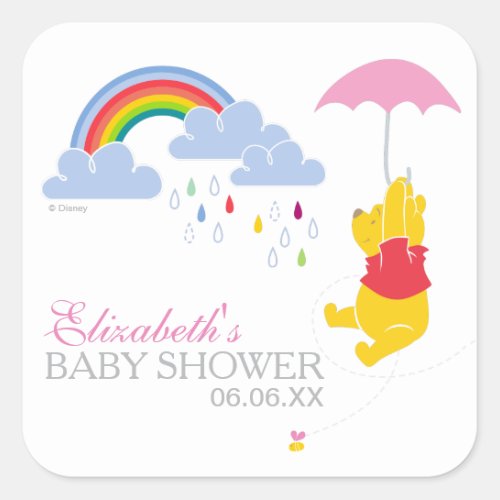 Winnie the Pooh  Girl Baby Shower Square Sticker