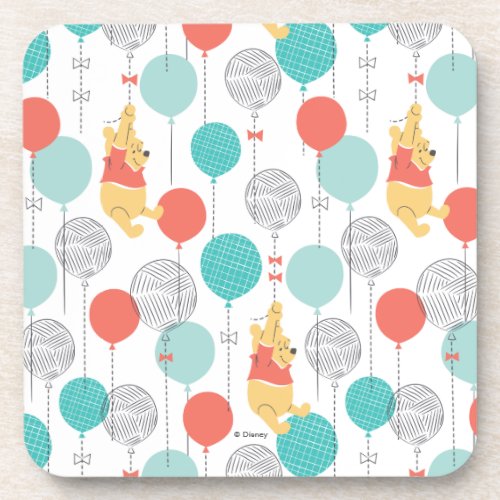 Winnie the Pooh  Hanging On Balloons Pattern Beverage Coaster