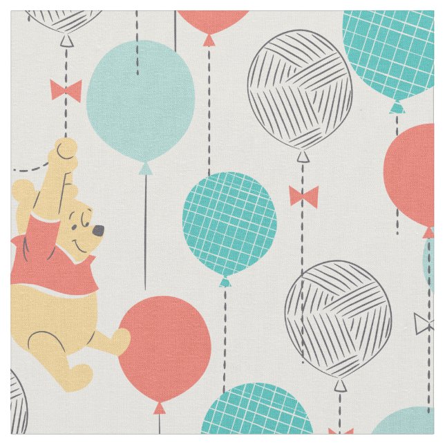 Winnie the Pooh | Hanging On Balloons Pattern Fabric (Close Up)