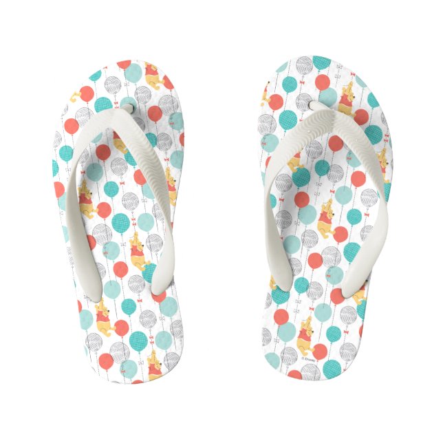 Winnie the Pooh | Hanging On Balloons Pattern Kid's Flip Flops (Footbed)