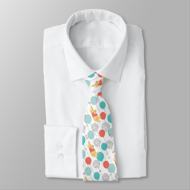Winnie the Pooh | Hanging On Balloons Pattern Neck Tie (Tied)