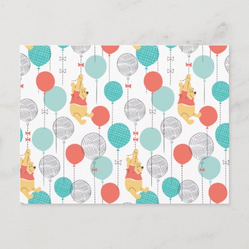 Winnie the Pooh  Hanging On Balloons Pattern Postcard