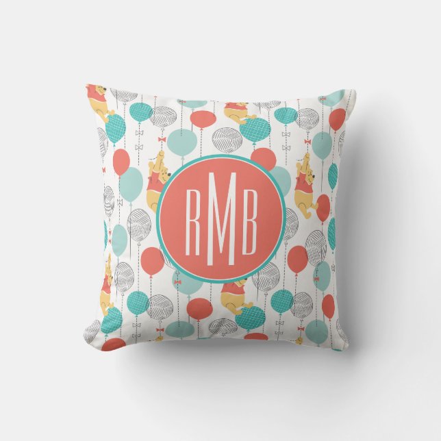 Winnie the Pooh | Hanging On Balloons Pattern Throw Pillow (Front)