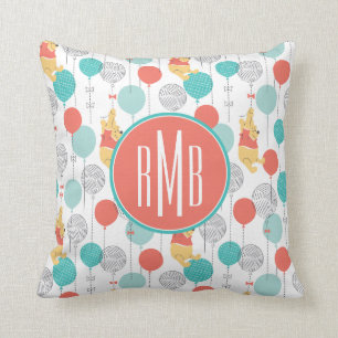 Winnie the Pooh   Hanging On Balloons Pattern Throw Pillow