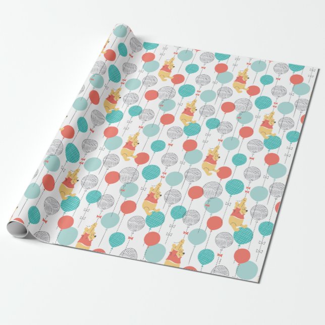 Winnie the Pooh | Hanging On Balloons Pattern Wrapping Paper (Unrolled)