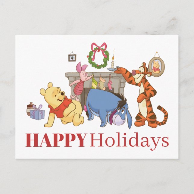 Winnie the Pooh | Hanging Stockings Holiday Postcard (Front)