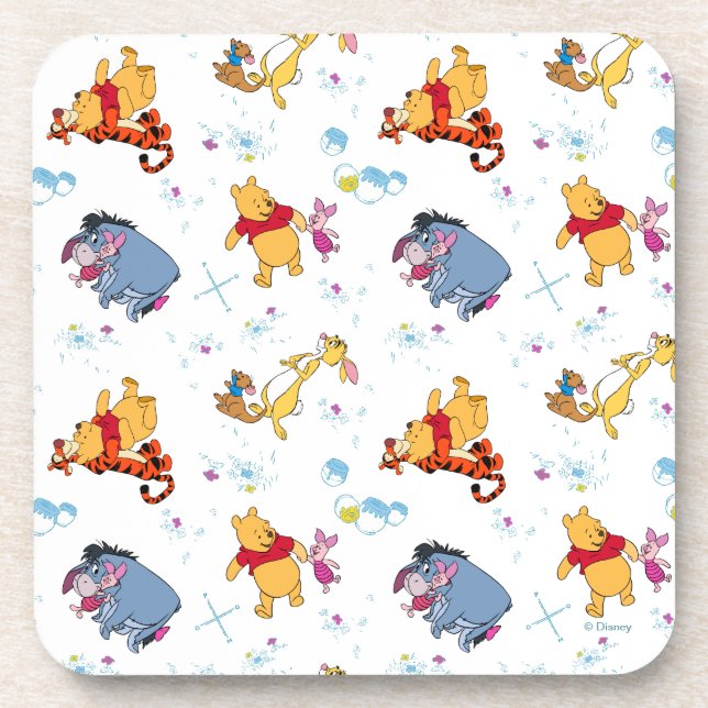 Winnie the Pooh | Hanging with Friends Pattern Beverage Coaster (Front)