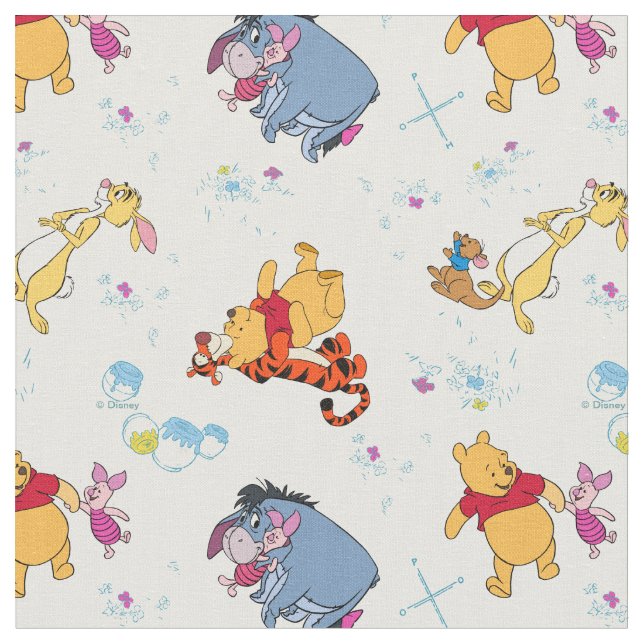 Winnie the Pooh | Hanging with Friends Pattern Fabric (Close Up)