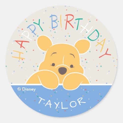 Winnie the Pooh  Happy Birthday Classic Round Sticker