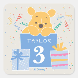 Winnie the Pooh Happy Birthday Square Sticker