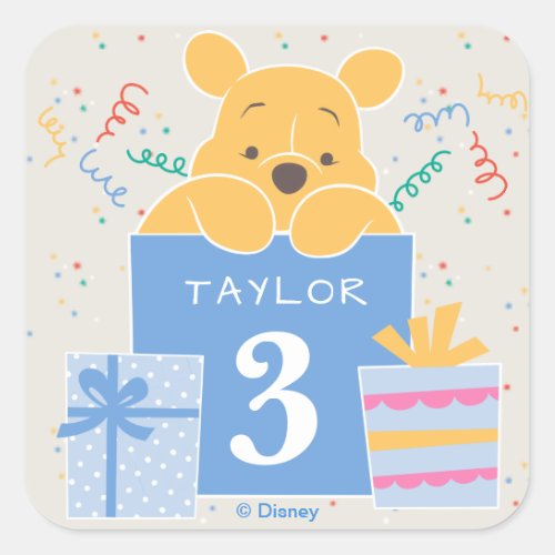 Winnie the Pooh  Happy Birthday Square Sticker