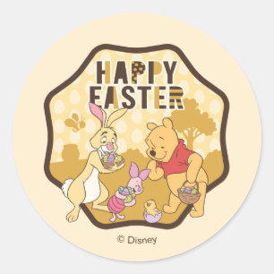 Winnie the Pooh   Happy Easter Badge Classic Round Sticker