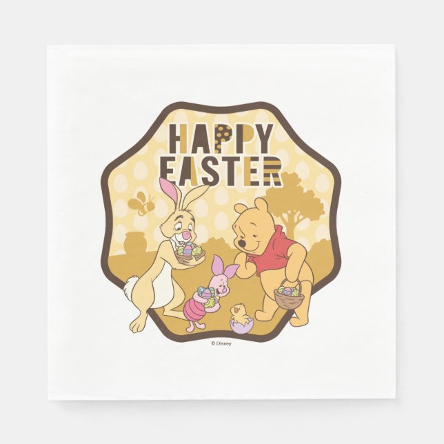 Winnie the Pooh | Happy Easter Badge Napkins (Front)
