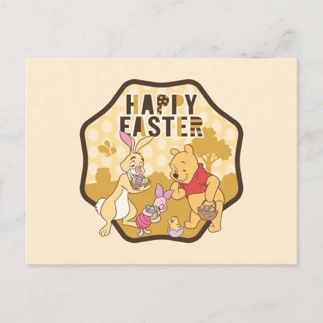 Winnie the Pooh | Happy Easter Badge Postcard (Front)