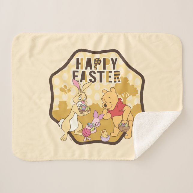 Winnie the Pooh | Happy Easter Badge Sherpa Blanket (Front (Horizontal))
