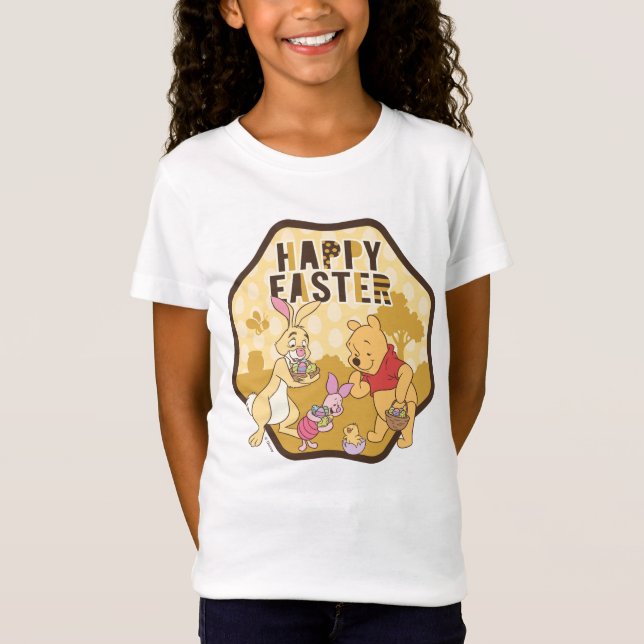 Winnie the Pooh | Happy Easter Badge T-Shirt (Front)