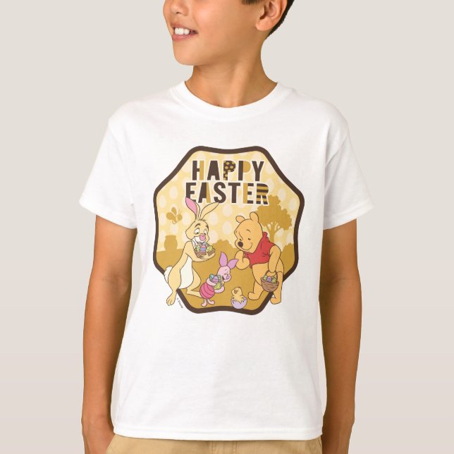 Winnie the Pooh | Happy Easter Badge T-Shirt (Front)