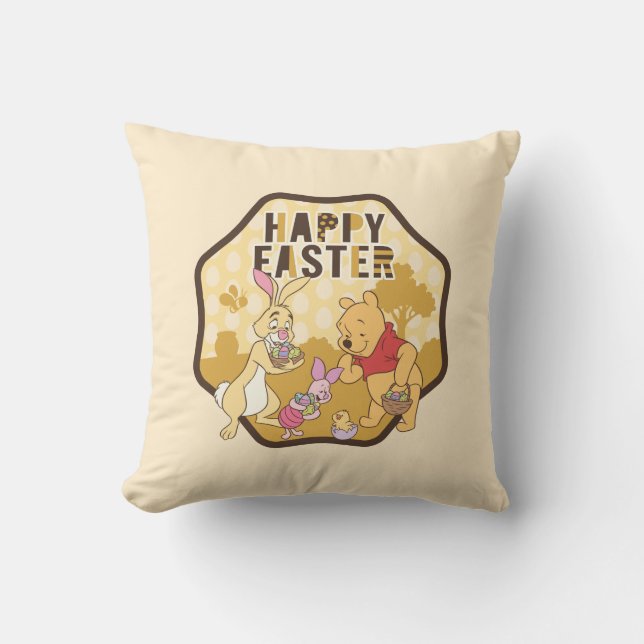 Winnie the Pooh | Happy Easter Badge Throw Pillow (Front)