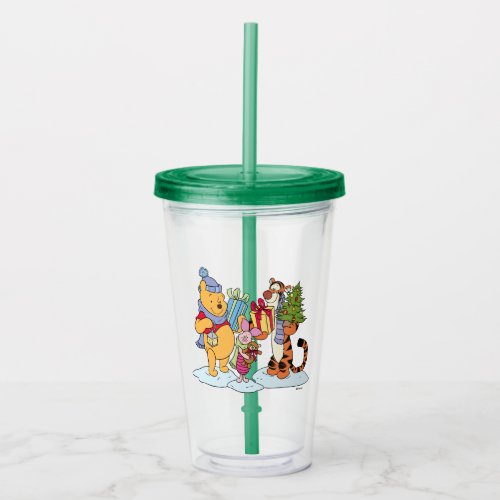 Winnie the Pooh  Happy Holidays Gift Giving Acrylic Tumbler