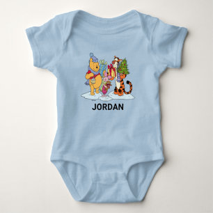 Winnie the Pooh   Happy Holidays Gift Giving Baby Bodysuit
