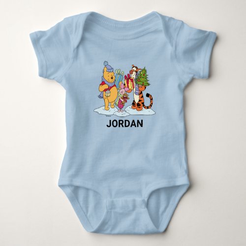 Winnie the Pooh  Happy Holidays Gift Giving Baby Bodysuit