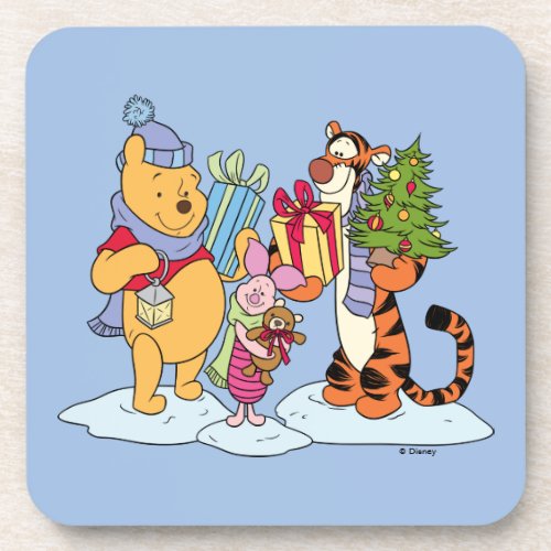 Winnie the Pooh  Happy Holidays Gift Giving Beverage Coaster