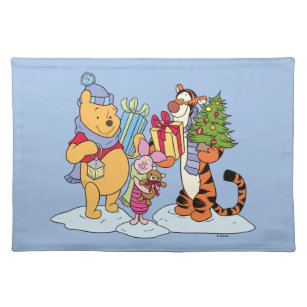 Winnie the Pooh   Happy Holidays Gift Giving Cloth Placemat