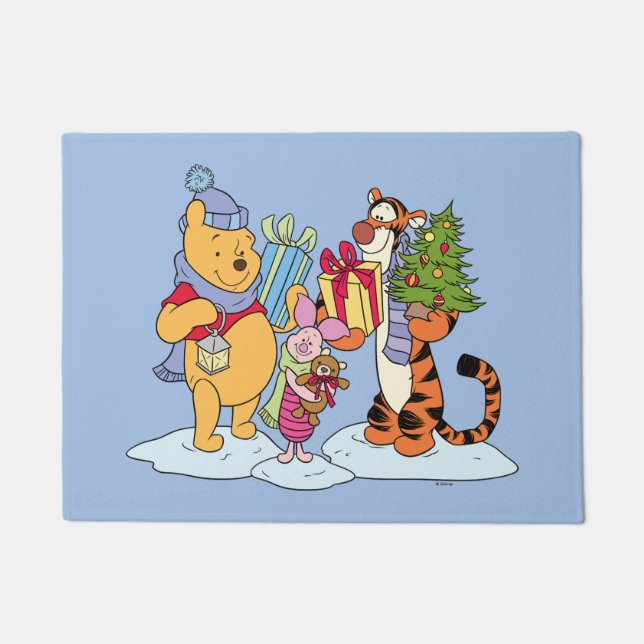 Winnie the Pooh | Happy Holidays Gift Giving Doormat (Front)