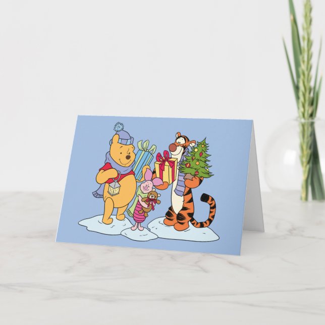 Winnie the Pooh | Happy Holidays Gift Giving Holiday Card (Front)