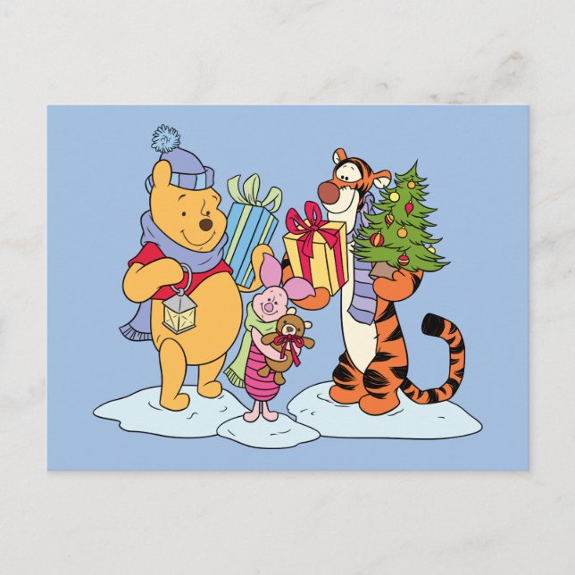 Winnie the Pooh | Happy Holidays Gift Giving Holiday Postcard (Front)