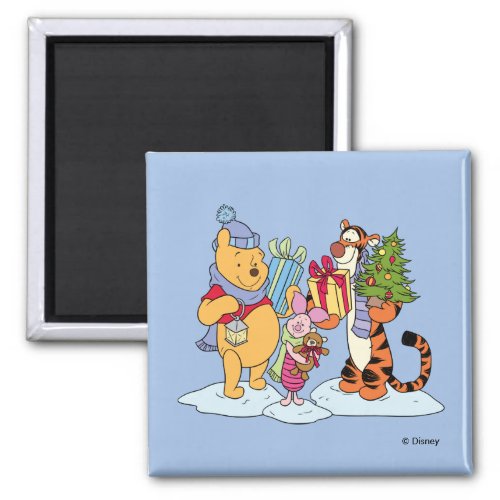 Winnie the Pooh  Happy Holidays Gift Giving Magnet