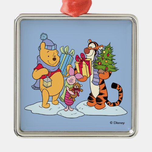Winnie the Pooh  Happy Holidays Gift Giving Metal Ornament