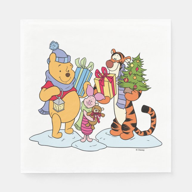 Winnie the Pooh | Happy Holidays Gift Giving Napkins (Front)