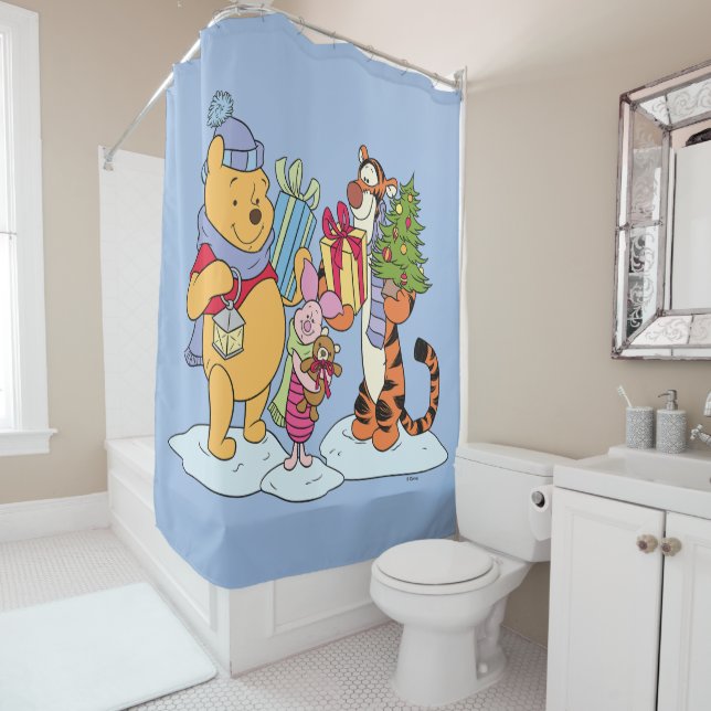 Winnie the Pooh | Happy Holidays Gift Giving Shower Curtain (In Situ)