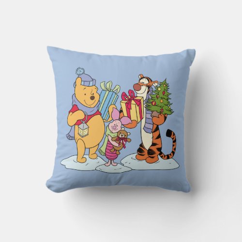 Winnie the Pooh  Happy Holidays Gift Giving Throw Pillow