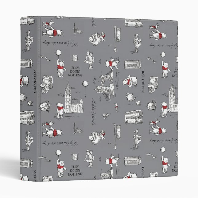 Winnie the Pooh | Hello Friends Grey Pattern 3 Ring Binder (Front/Spine)