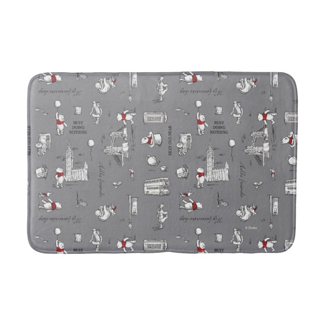 Winnie the Pooh | Hello Friends Grey Pattern Bath Mat (Front)