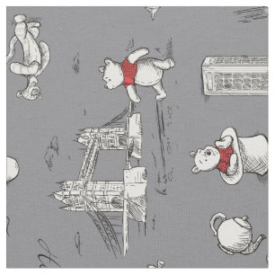 Winnie the Pooh Hello Friends Grey Pattern Fabric