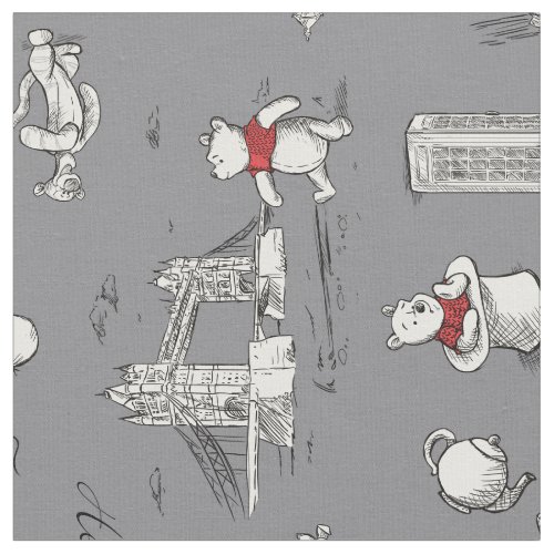 Winnie the Pooh  Hello Friends Grey Pattern Fabric