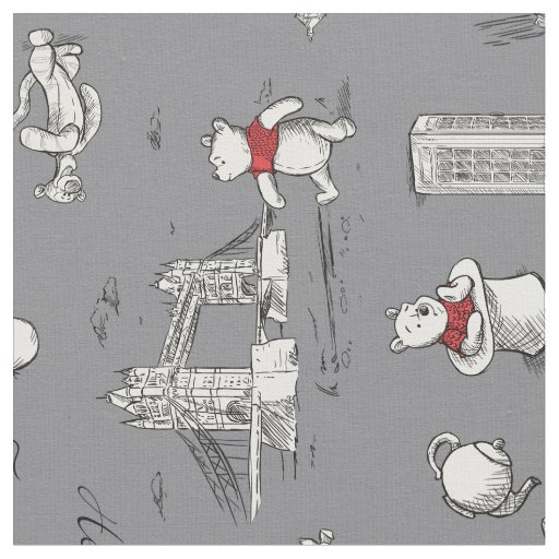 Winnie the Pooh | Hello Friends Grey Pattern Fabric