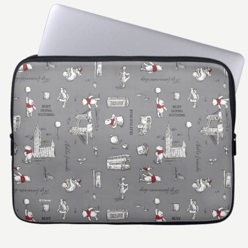 Winnie the Pooh | Hello Friends Grey Pattern Laptop Sleeve