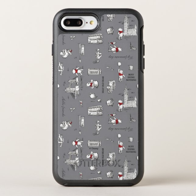 Winnie the Pooh | Hello Friends Grey Pattern Otterbox iPhone Case (Back)