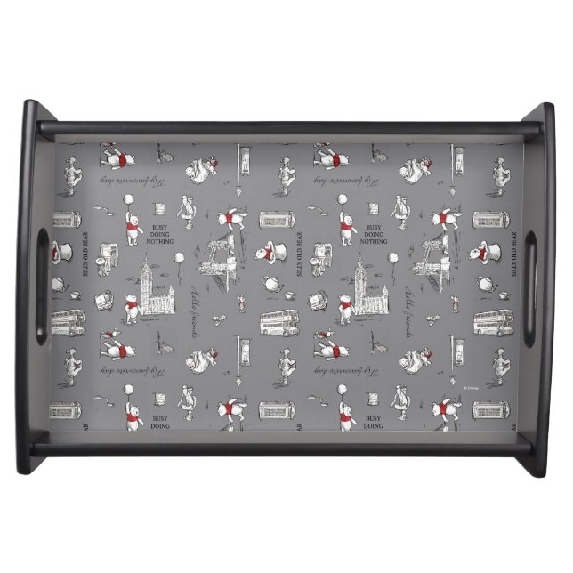 Winnie the Pooh | Hello Friends Grey Pattern Serving Tray (Front)