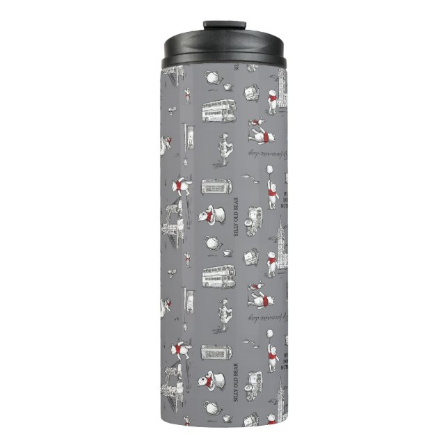 Winnie the Pooh | Hello Friends Grey Pattern Thermal Tumbler (Front)