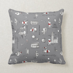 Winnie the Pooh Hello Friends Grey Pattern Throw Pillow