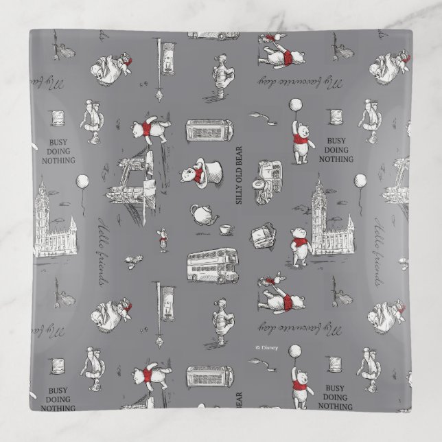 Winnie the Pooh | Hello Friends Grey Pattern Trinket Tray (Front)